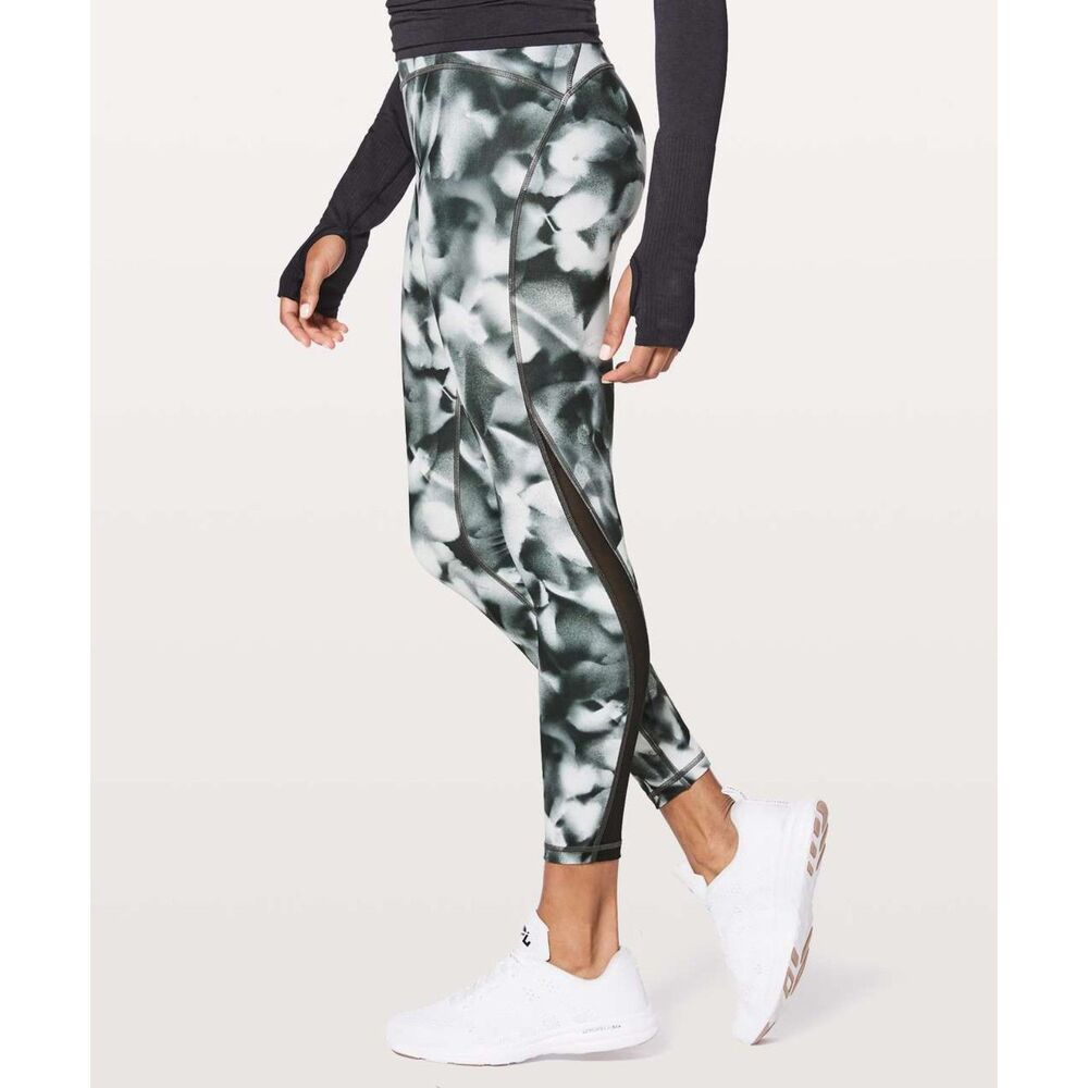 Lululemon Train Times Legging 25" Size 6  Blush Blossom Black White Mesh Workout